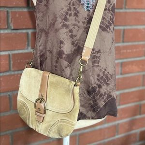 Coach suede brown crossbody leather purse